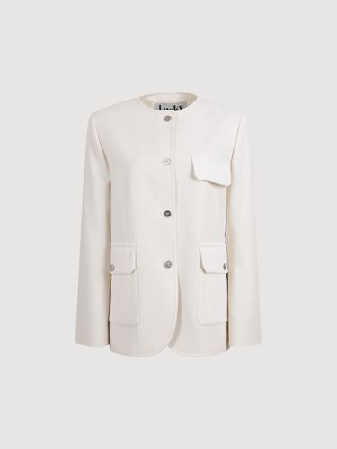 Round Neck Slim Fit Collarless Jacket [Ivory] (LFJAS25230IVX) - LUCKY CHOUETTE - Modalova