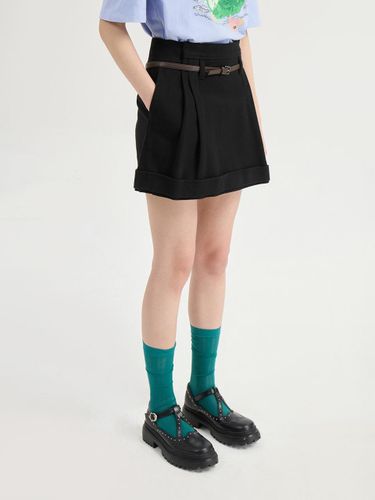 Pleated Cotton Twill A-line Mini Skirt [Dark ] (LFKAS25220BKD) - LUCKY CHOUETTE - Modalova