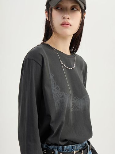 Print Point Long Sleeve Cotton T-shirt [Dark ] (LFTAM25260GYD) - LUCKY CHOUETTE - Modalova