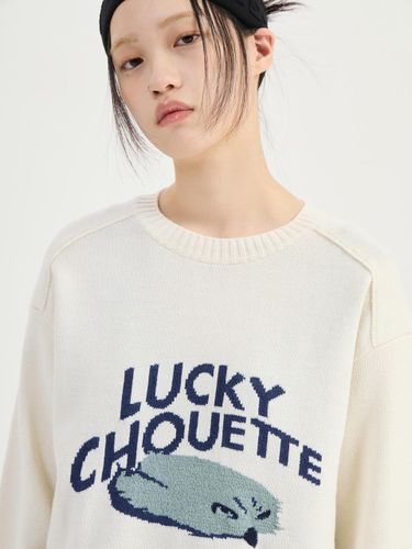 Intarsia Round Neck Wool Blend Sweater [Ivory] (LFWAS25220IVX) - LUCKY CHOUETTE - Modalova