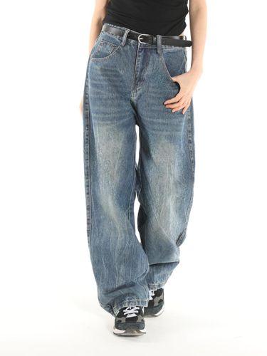 Crinkle Wide Denim Pants [Blue] - FANACULT - Modalova