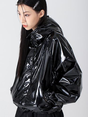 Patent Faux Leather Hooded Jacket [] - AVANDRESS - Modalova