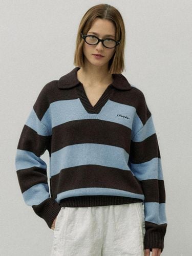 Wool Blend Striped Collar Oversized Sweater [Brown+Blue] - ROLAROLA - Modalova