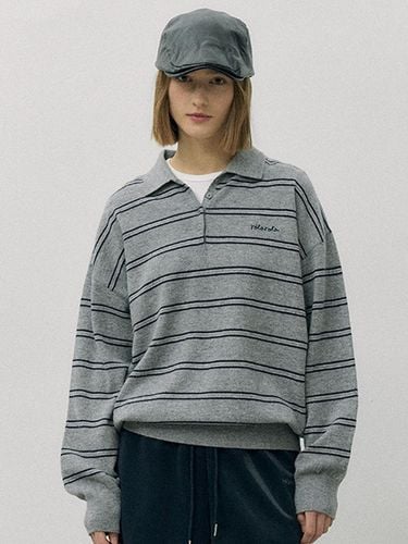 Loose Fit Striped Collar Wool Blend Sweater [Gray] - ROLAROLA - Modalova