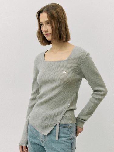 Mohair Blended Ribbed Button Sweater [Gray] - ROLAROLA - Modalova