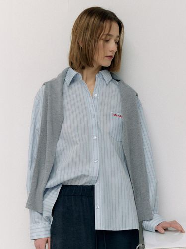 Lace Stripe Boxy Fit Shirt [Blue] - ROLAROLA - Modalova