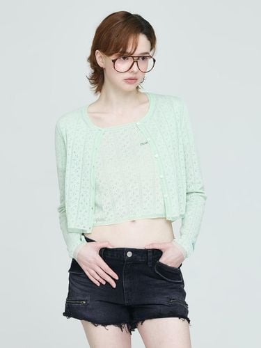 Round Neck Cropped Embroidered Cardigan [GREEN] - INSTANTFUNK - Modalova