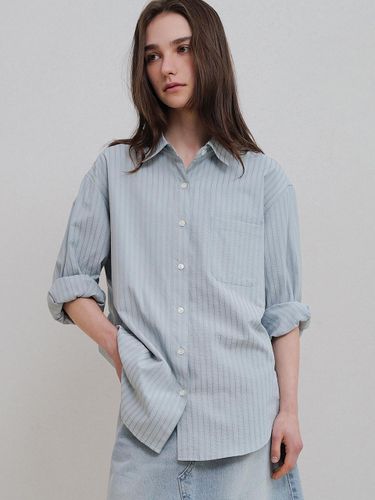 Seersucker Relaxed Fit Standard Collar Shirt [Sky Blue] - ANDNEEDS - Modalova