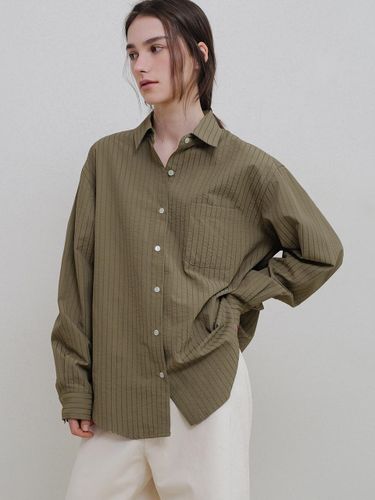 Seersucker Semi-Overfit Relaxed Shirt [GREEN] - ANDNEEDS - Modalova