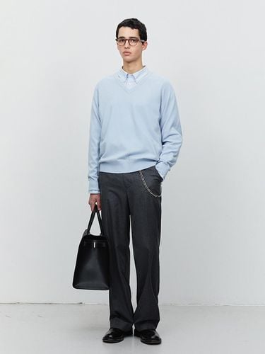 Unisex Merino Wool Cashmere V-Neck Sweater [Soft Blue] (UDSW5A108B1) - Dunst for MEN - Modalova