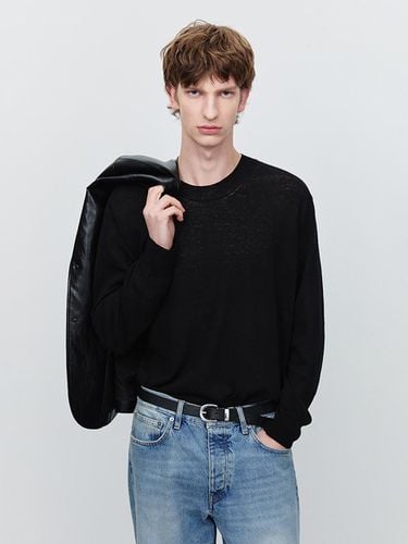 Unisex Sheer Cotton-Blend Crewneck Sweater [Black] (UDSW5A106BK) - Dunst for MEN - Modalova