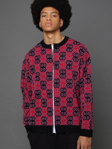 Logo Pattern Knit Zip-up Cardigan [RED] - HOODHOOD - Modalova