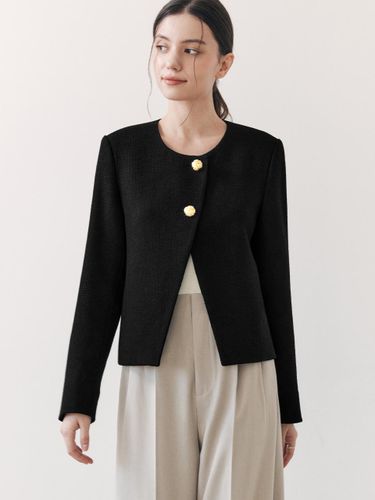 Slit Tweed Elegant Jacket [Black] - ZEROSTREET - Modalova