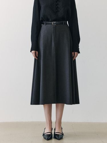 Herringbone A-line Belt Skirt [Grey] - ZEROSTREET - Modalova