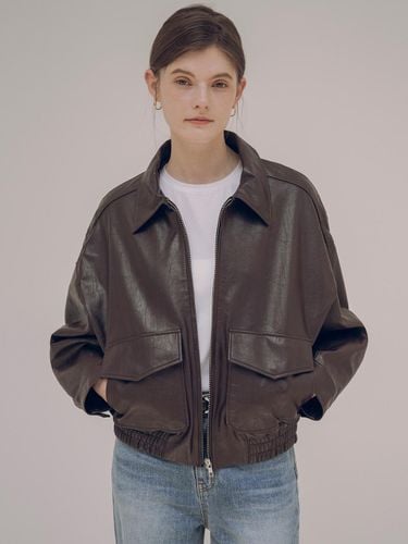 Faux Leather Relaxed Bomber Jacket (SIOT4045) - Siyazu - Modalova