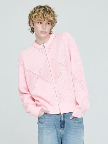 Cotton Blend Zip-up Cardigan [Pink] - INSTANTFUNK - Modalova