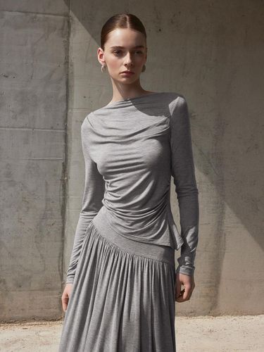 Tencel Knitted Long Sleeved T-shirt [Gray] - yyiam - Modalova