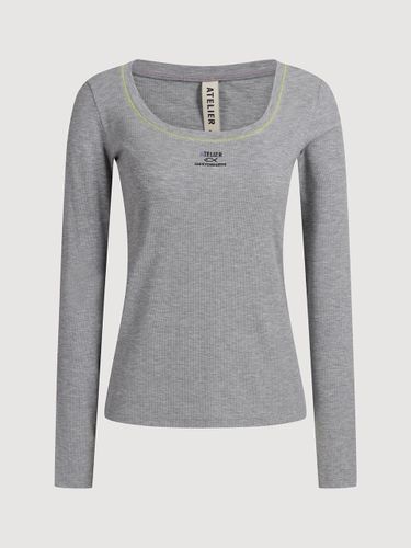 U-neck Ribbed Slim Fit Long Sleeve T-shirt (LFTAM25820GYM) [Melange ] - LUCKY CHOUETTE - Modalova