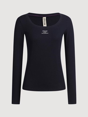 U-neck Ribbed Slim Fit Long Sleeve T-shirt [Dark ] (LFTAM25820NYD) - LUCKY CHOUETTE - Modalova