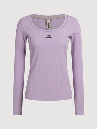 U-neck Ribbed Slim Fit Long Sleeve T-shirt [Violet] (LFTAM25820VLT) - LUCKY CHOUETTE - Modalova