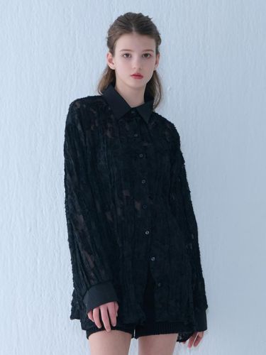 Floral Embroidered Oversized Lace Shirt [Black] - camino - Modalova