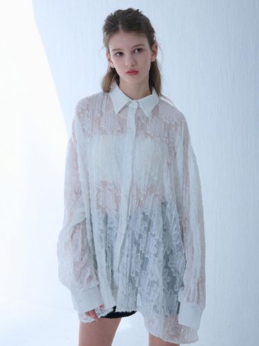 Lace Oversized Floral Embroidered Shirt [Beige] - camino - Modalova