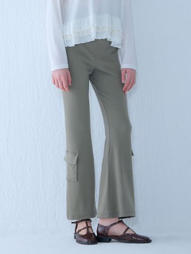 Banding Pocket Boot-Cut Wide Pants [Khaki] - camino - Modalova