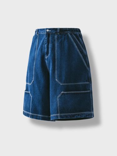 Spread Double Knee Bio-washed Wide-leg Shorts [Denim] - ANGLAN - Modalova