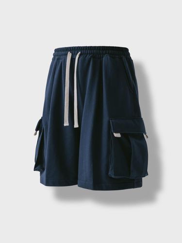 Webbing Wide Fit Cotton Cargo Shorts [Navy] - ANGLAN - Modalova