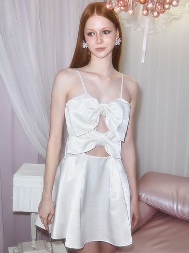 Double Ribbon Polyester Mini Dress [Cream] - Rosefrantz - Modalova