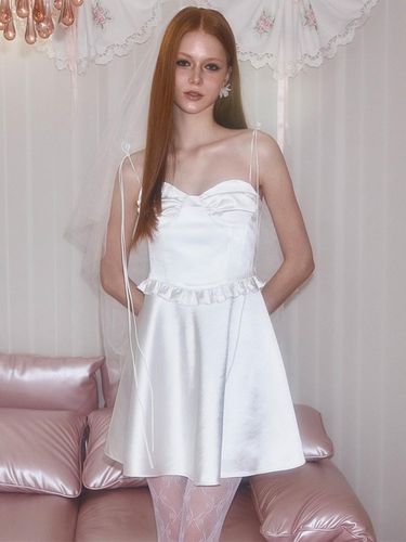 Frill Satin Mini Dress [Ivory] - Rosefrantz - Modalova