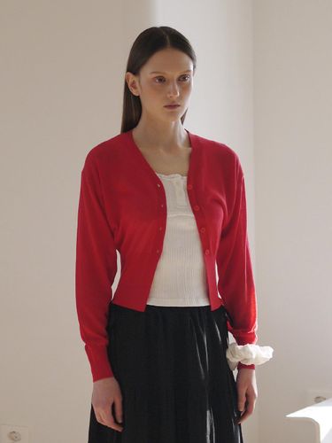 ECOVERO V-Neck Fitted Ribbed Cardigan [RED] - AFTERHOURS - Modalova