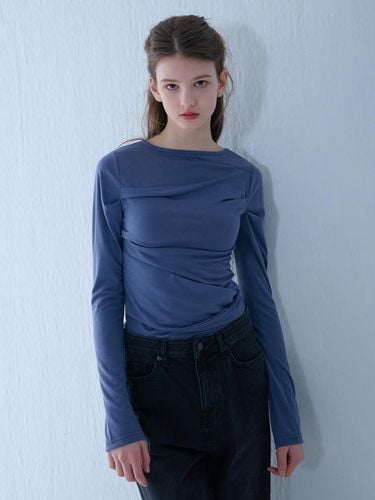 Pin Tuck Strap Long Sleeve T-shirt [Blue] - camino - Modalova