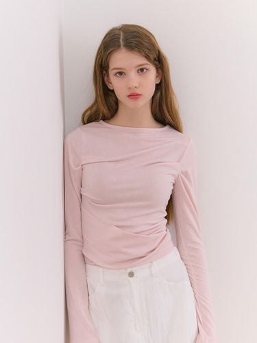 Pin Tuck Strap Long Sleeve T-shirt [Pink] - camino - Modalova