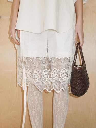 S Lace Layered Vintage Midi Skirt [Cream] - MOONEED - Modalova