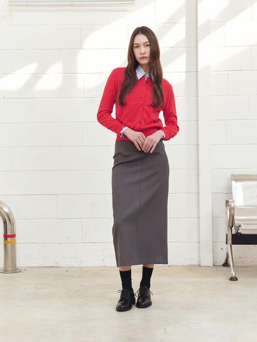 R-neck Button Closure Cotton Blend Cardigan [Red] - JbyRaRa - Modalova