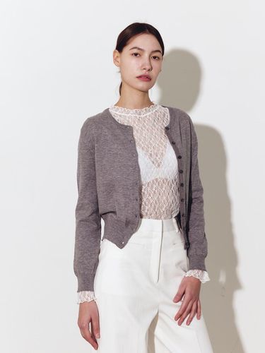 R-neck Button Closure Cotton Blend Cardigan [Grey] - JbyRaRa - Modalova