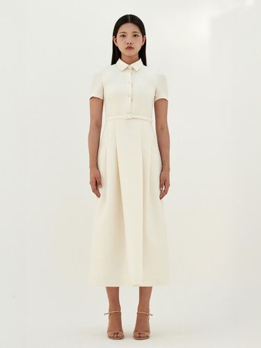 Belted Wool Silk Long Dress [WHITE] - HAGAHI - Modalova