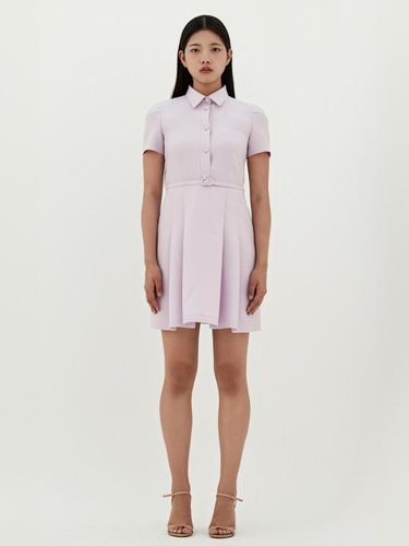 Wool Silk Belted Midi Dress [Lilac] - HAGAHI - Modalova