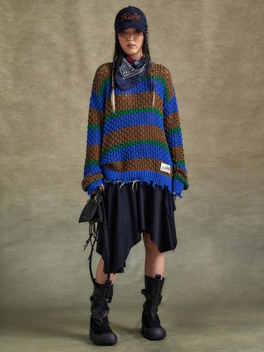 Unisex Damaged Stripe Boatneck Oversized Sweater [Blue/Green] (atb1239u) - ADSB ANDERSSON BELL for WOMEN - Modalova