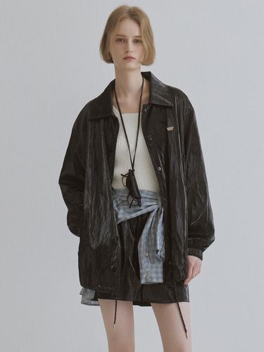 Oversized Faux Leather Anorak Jacket [Beige] - HUNCH - Modalova