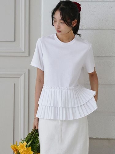 Cotton Mixed Pleated Two-Tier T-shirt - CHARMEUSE - Modalova