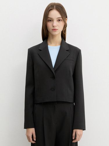 Single Crop Slim Fit Blazer [Charcoal] (AWSJKP11030) - SISTINA - Modalova