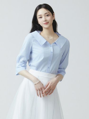 Wide Collar Cotton Blend Slim Fit Blouse - IT MICHAA - Modalova