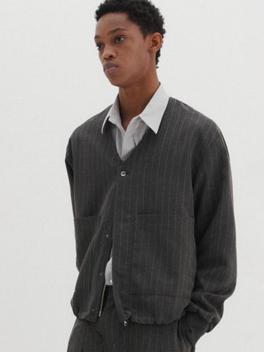 Striped V-neck Jacket [Charcoal] - DNSR - Modalova