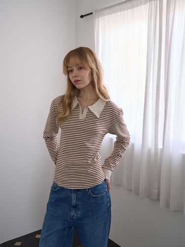 V-neck collar striped long sleeve T-shirts [] - 5OML - Modalova