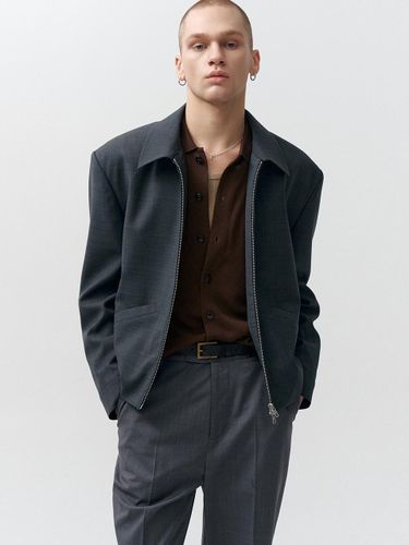 Wool Zip-Up Cropped Jacket [Grey] - NOIRER - Modalova
