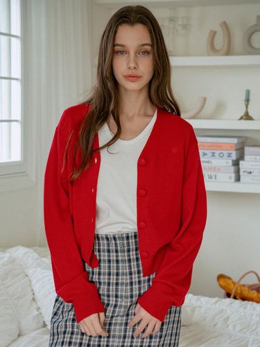V-neck Bold Button Cardigan (KN4262) [] - vanone atelier - Modalova