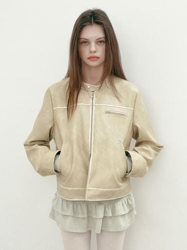 RIVET WASHED ECO LEATHER JACKET (BEIGE) - margarin fingers - Modalova