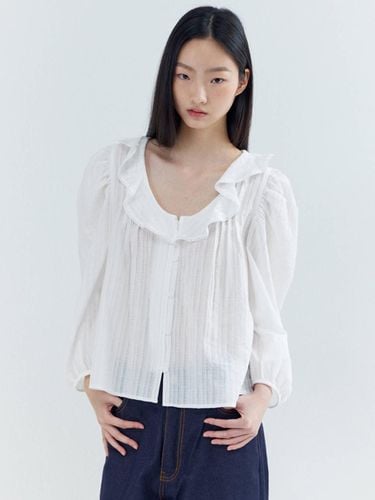 Ruffle Lace Pin-tuck Cotton Blouse [White] - OPENING SUNSHINE - Modalova